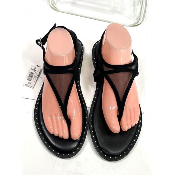 Torrid Mesh T Strap Thong Sandals Sz 8.5 W Wide Black Studded Ankle Strap - Picture 10 of 11